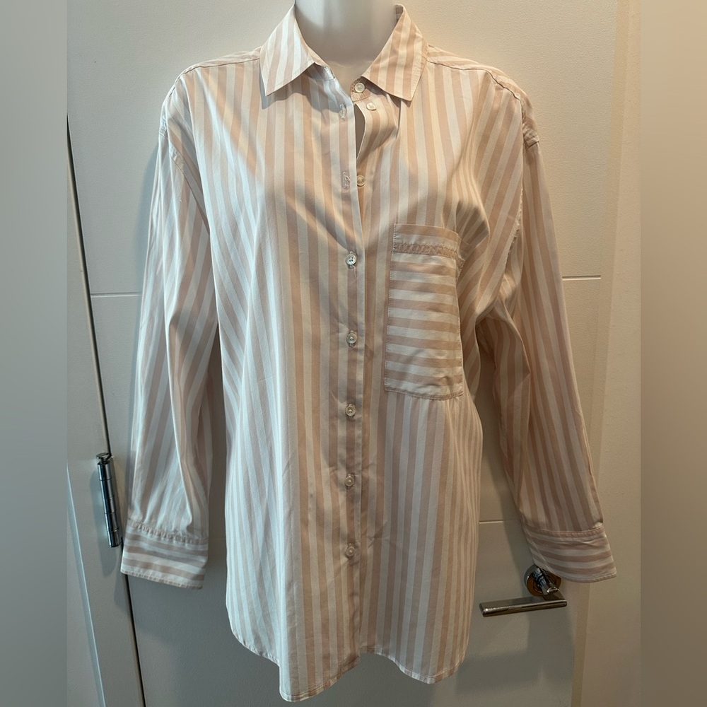 AYR The Deep End Pink & White Stripe Button Down Shirt - Size Large